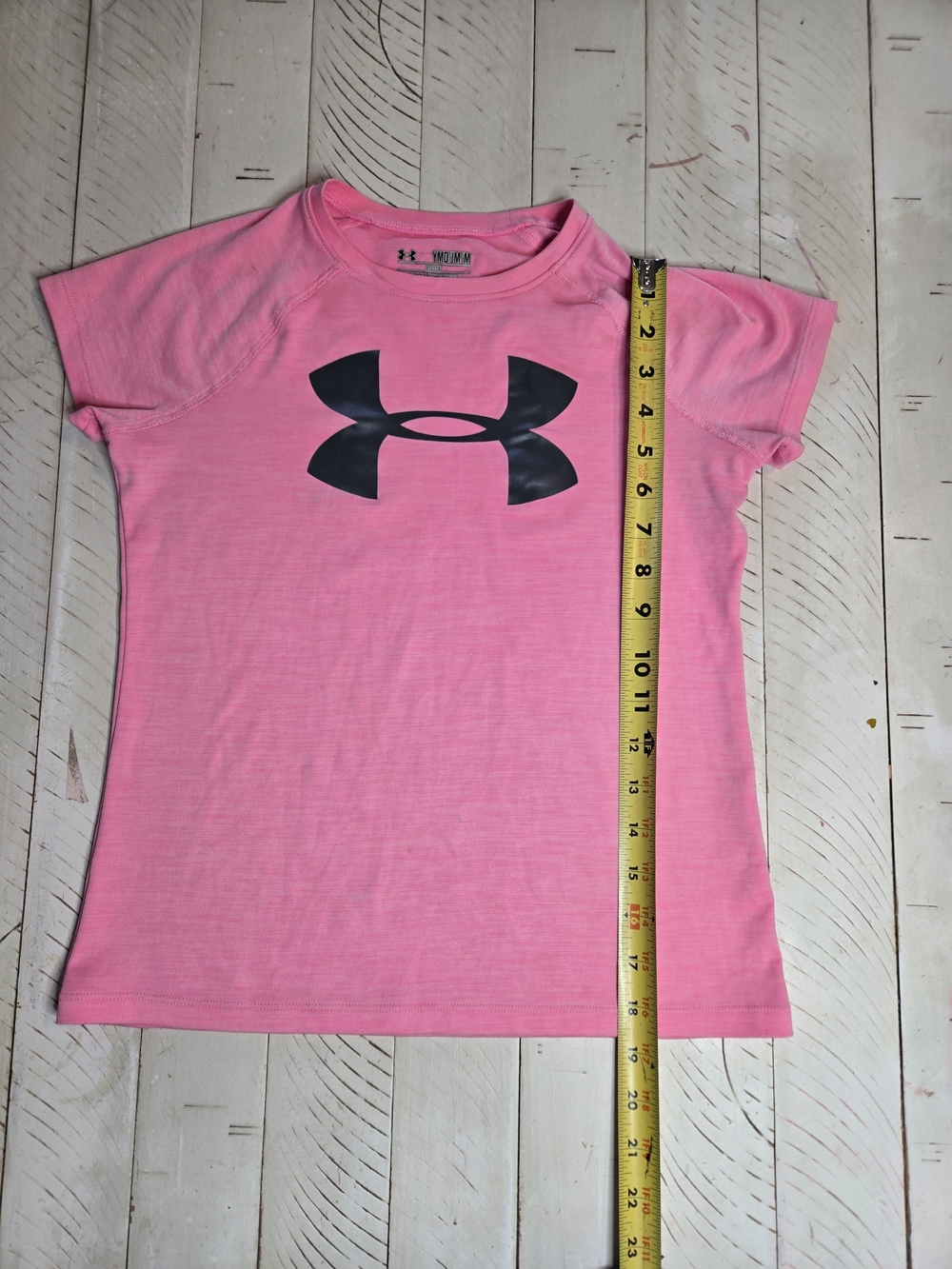 Under Armour Girls Youth Medium Pink HeatGear Logo Athletic Tee